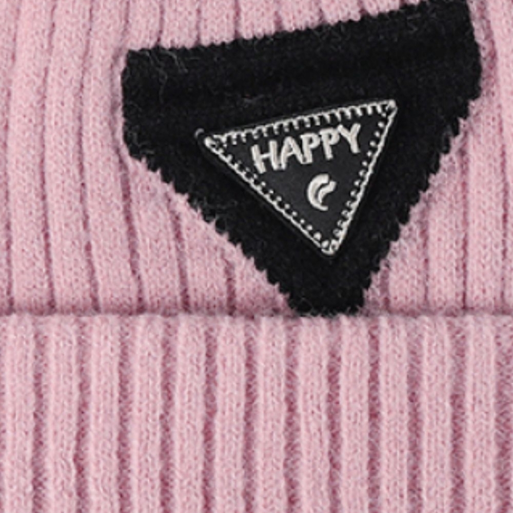 HAPPY Beanie Color Contrast Hat Ribbed Knit Minimalist Warm Toboggan Skull Cap - Picture 5 of 13